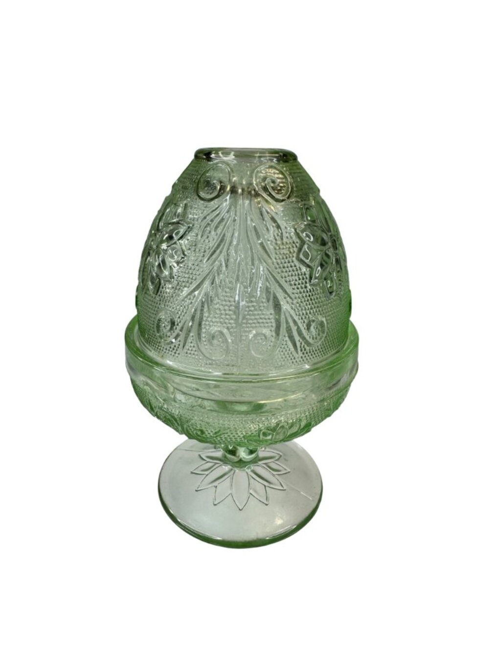 Tiara Indiana Glass Chantilly Green Fairy Lamp 2-pc Candleholder Decor Vtg 70s - Picture 15 of 16